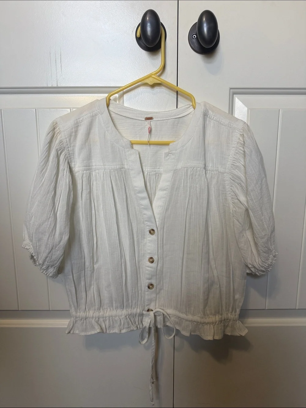 Free People “We the Free” Little Cloud Cropped Pintuck Shirt